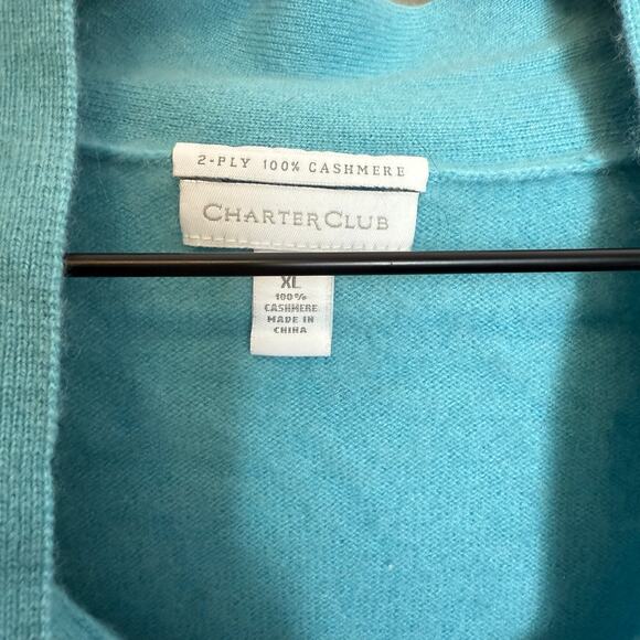 CASHMERE CHARTER CLUB LUXURY Women's Medium 100% Cashmere Sweater Turquoise Blue - Picture 6 of 13